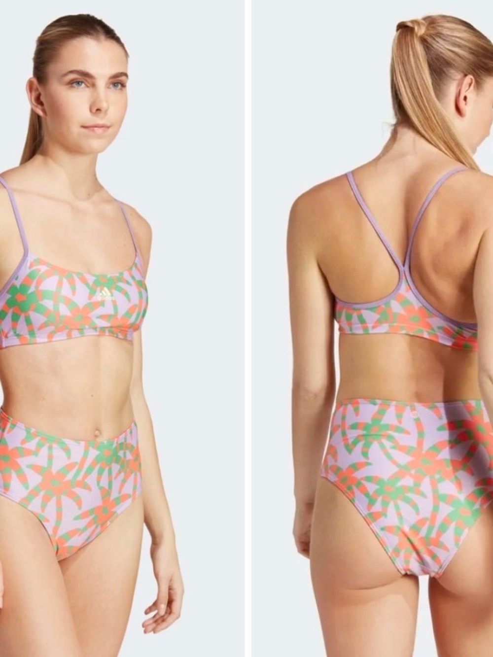 Adidas FARM Rio collab Women's Lilac Floral Bikini Top & bottom set NWT small